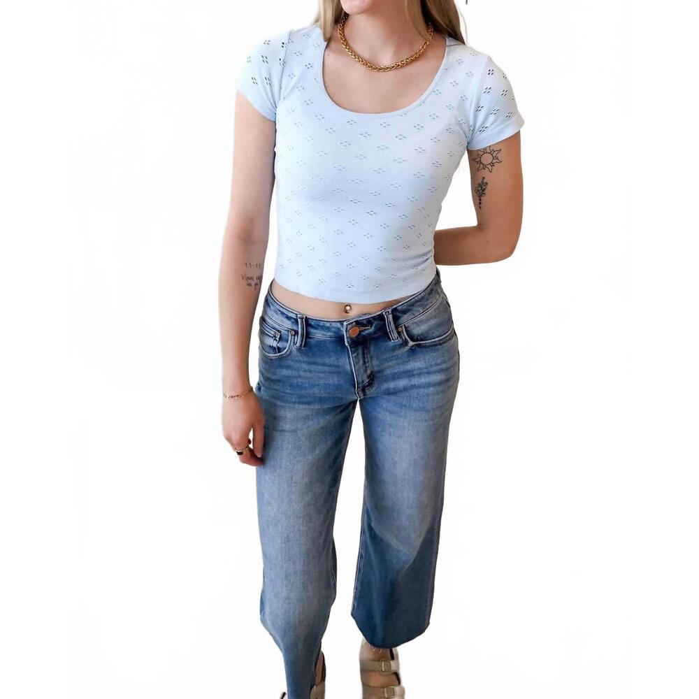 NEW BY TOGETHER roma fitted eyelet tee in powder blue